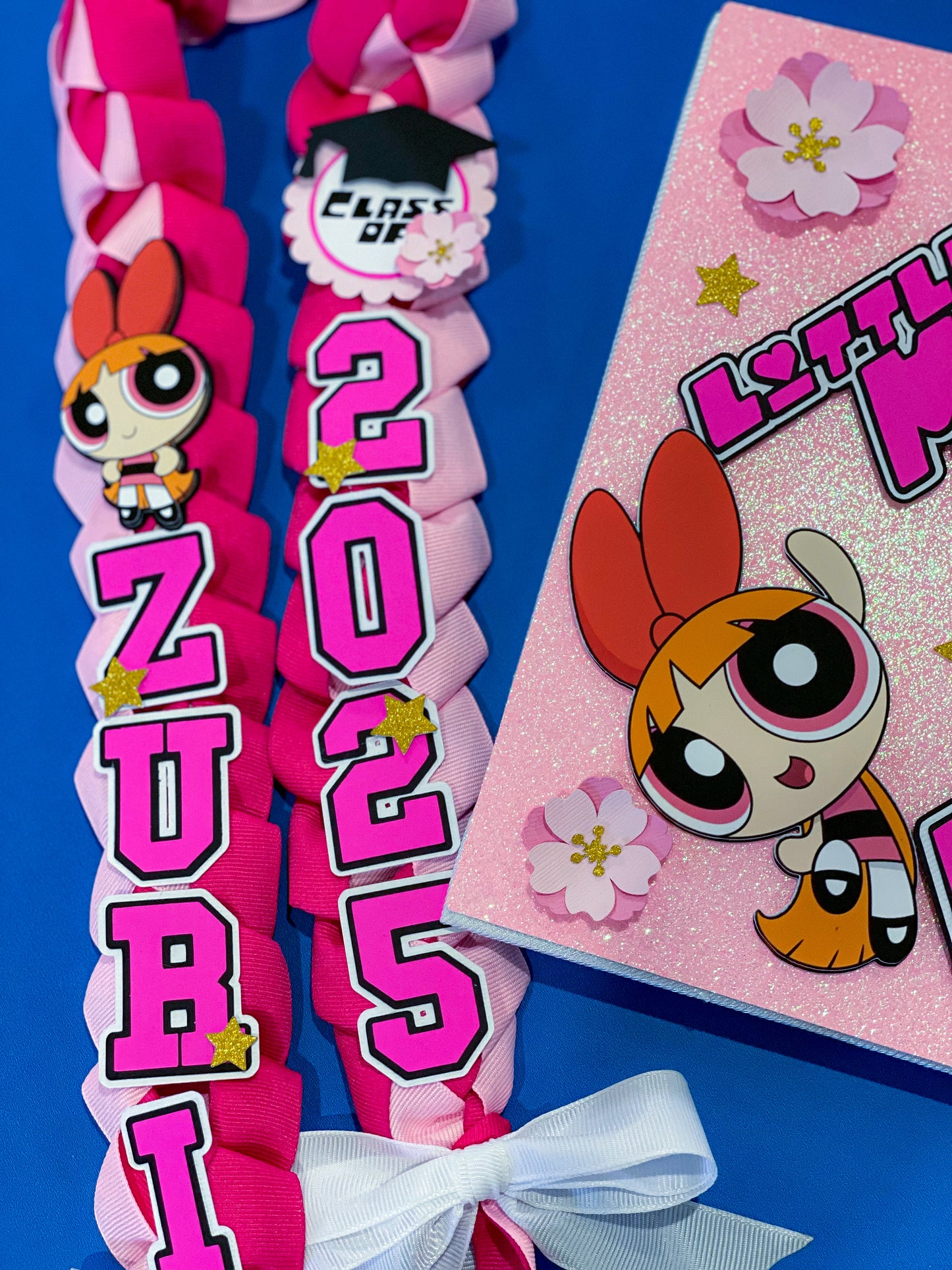 Bundle Blossom Powerpuff Girls Graduation Cap Topper and Lei | Kindergarten Graduation | Graduation Gift | Personalized Grad Cap and Lei | Class of 2025