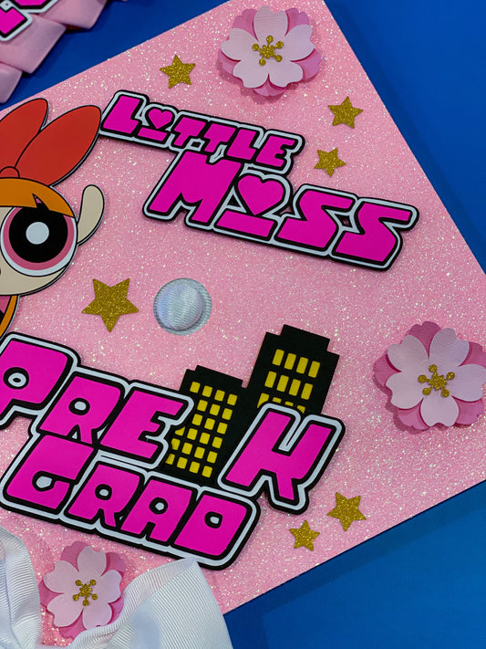 Bundle Blossom Powerpuff Girls  Graduation Cap Topper and Lei | Kindergarten Graduation | Graduation Gift | Personalized Grad Cap and Lei | Class of 2025
