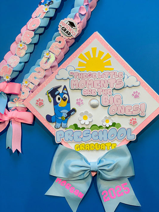 Bundle Bluey Graduation Cap Topper and Lei | Kindergarten Graduation | Graduation Gift | Personalized Grad Cap and Lei | Class of 2025