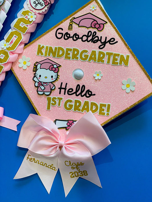 Bundle Hello Kitty Graduation Cap Topper and Lei | Kindergarten Graduation | Graduation Gift | Personalized Grad Cap and Lei | Class of 2025