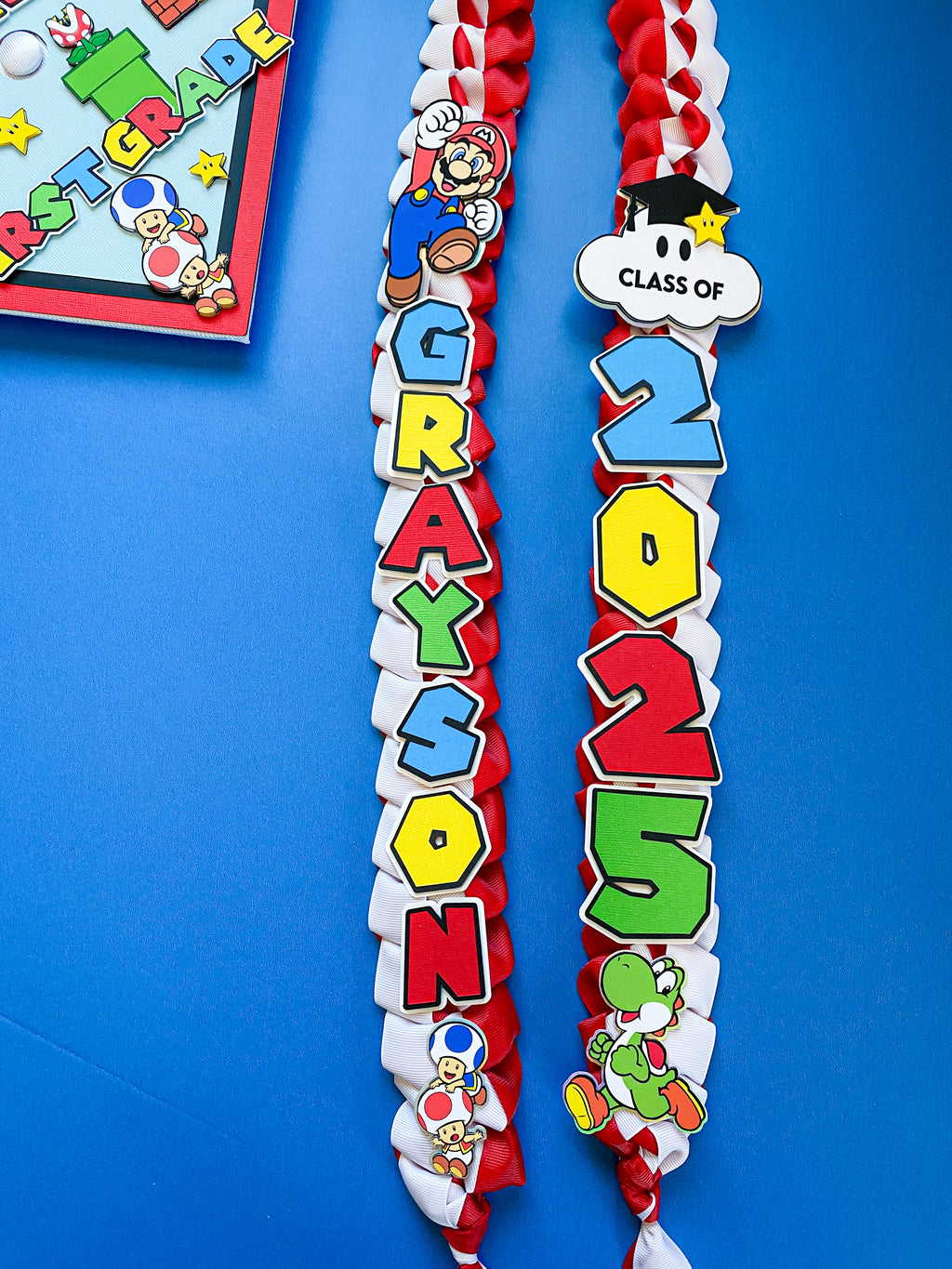 Bundle Super Mario Graduation Cap Topper and Lei | Kindergarten Graduation | Graduation Gift | Personalized Grad Cap and Lei | Class of 2025