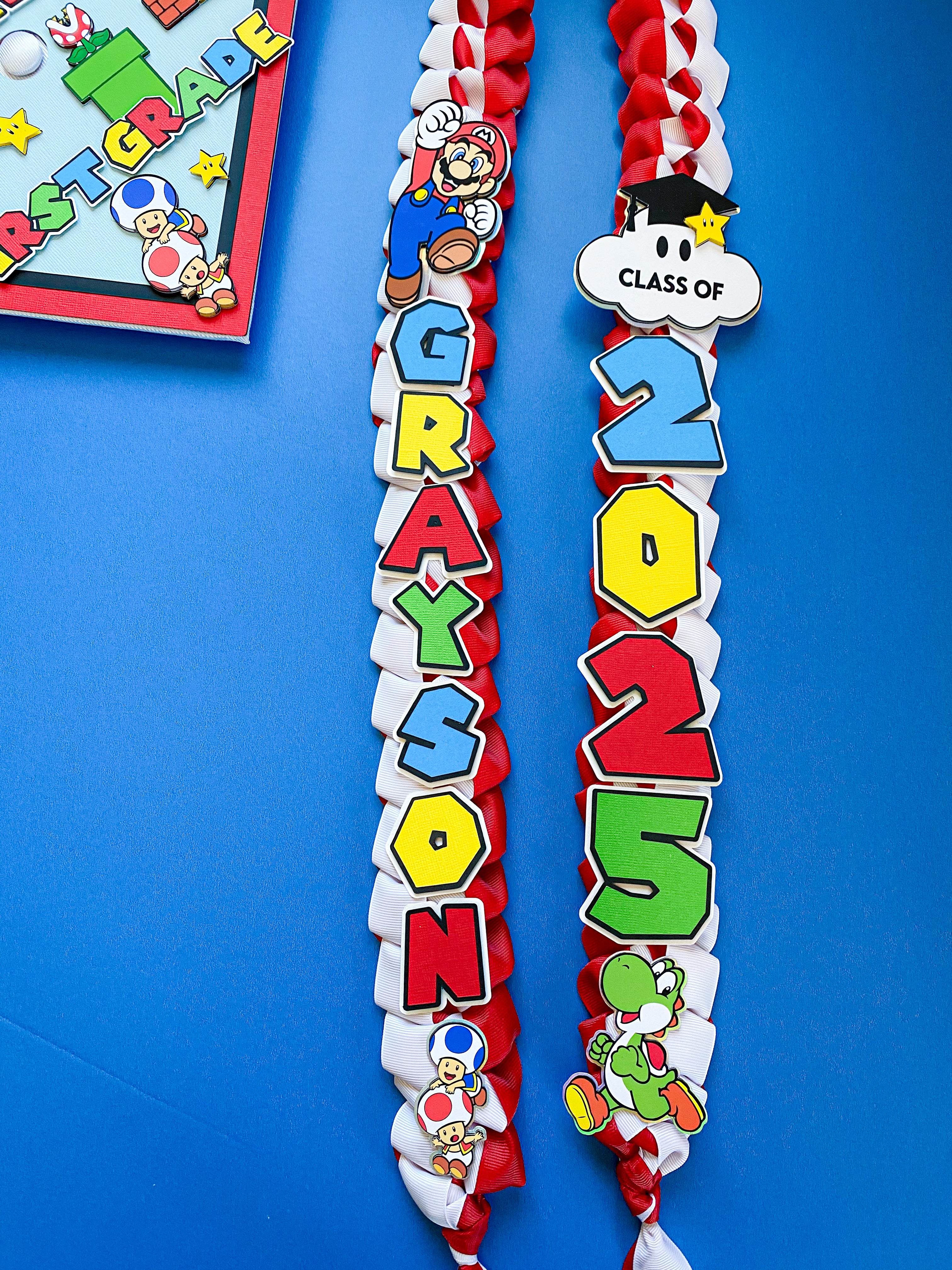 Bundle Super Mario Graduation Cap Topper and Lei | Kindergarten Graduation | Graduation Gift | Personalized Grad Cap and Lei | Class of 2025