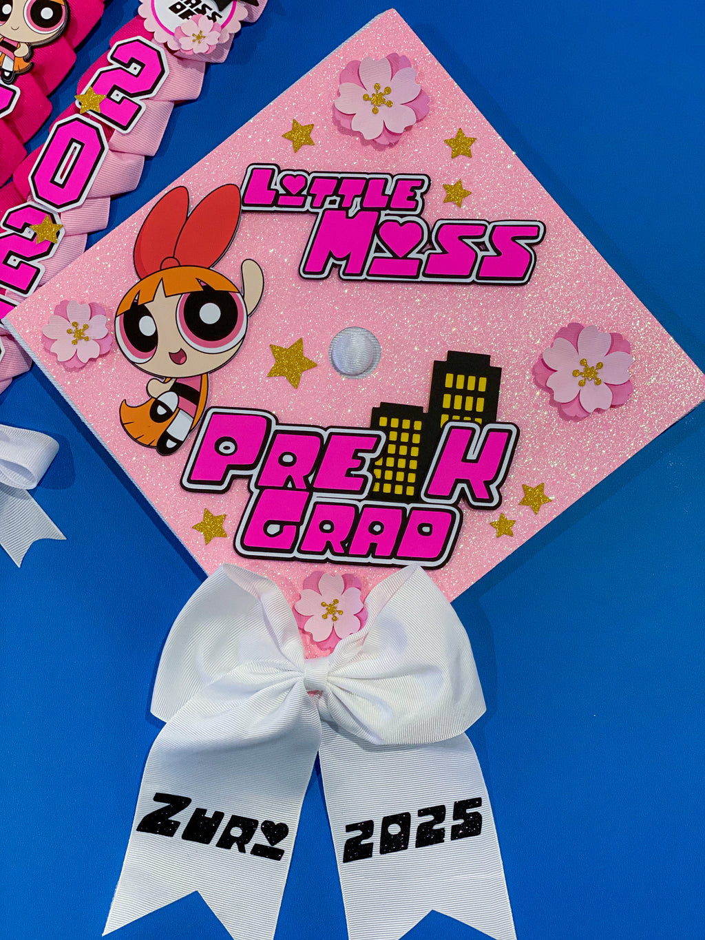 Bundle Blossom Powerpuff Girls  Graduation Cap Topper and Lei | Kindergarten Graduation | Graduation Gift | Personalized Grad Cap and Lei | Class of 2025