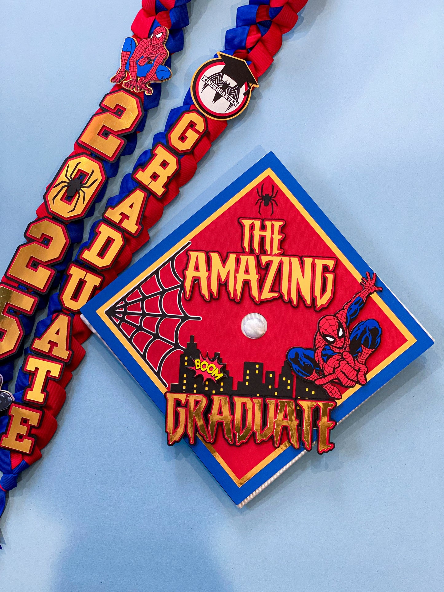 Bundle Spider-Man  Graduation Cap Topper and Lei | Kindergarten Graduation | Graduation Gift | Personalized Grad Cap and Lei | Class of 2025