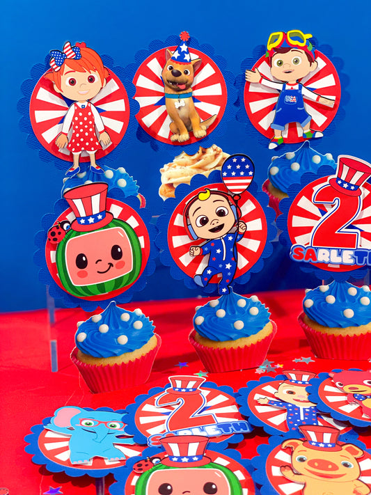 Cocomelon 4th of July 12 Cupcake Toppers