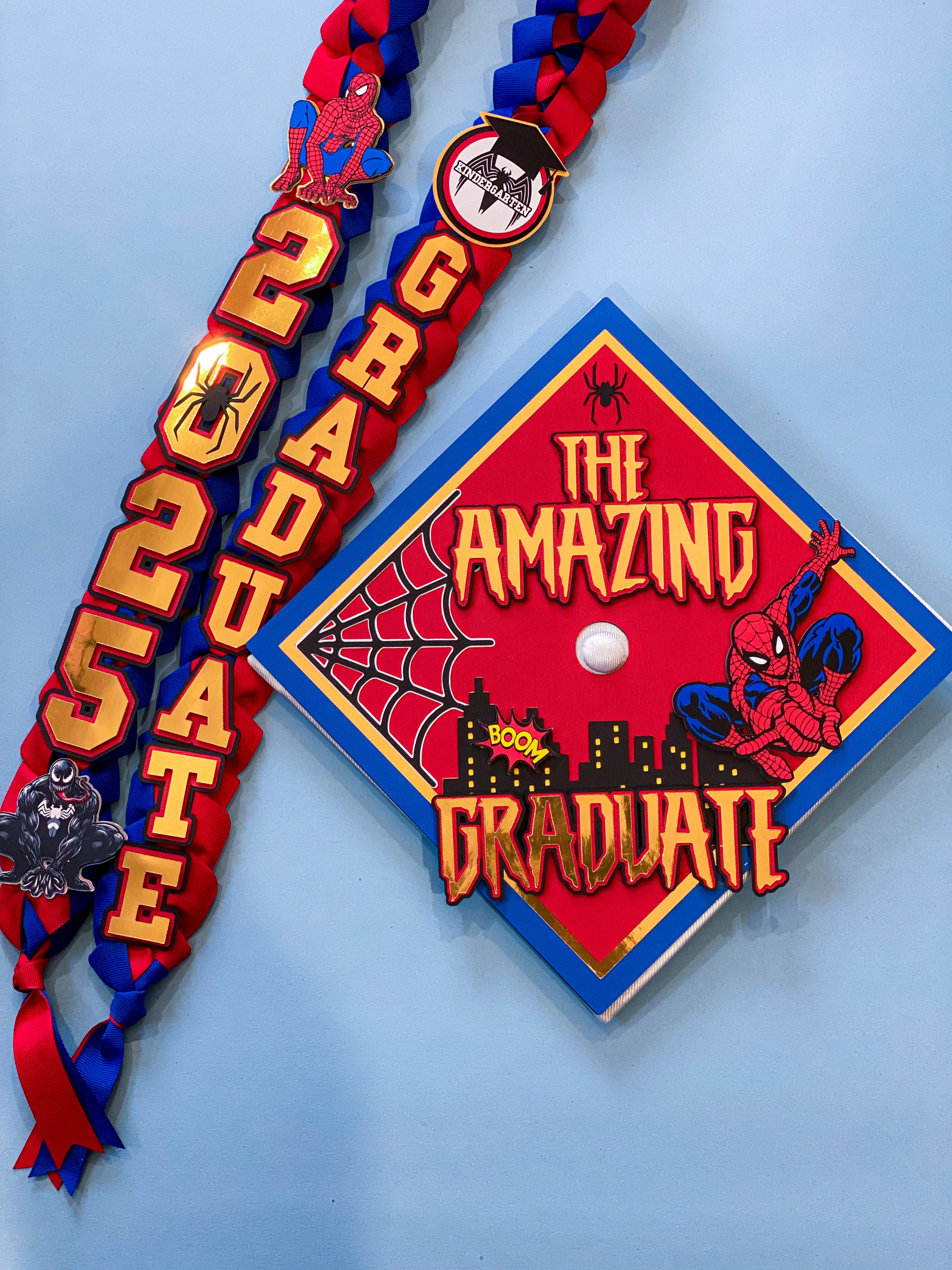 Bundle Spider-Man  Graduation Cap Topper and Lei | Kindergarten Graduation | Graduation Gift | Personalized Grad Cap and Lei | Class of 2025