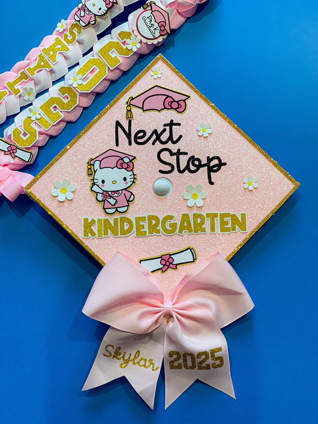Bundle Hello Kitty Graduation Cap Topper and Lei | Kindergarten Graduation | Graduation Gift | Personalized Grad Cap and Lei | Class of 2025