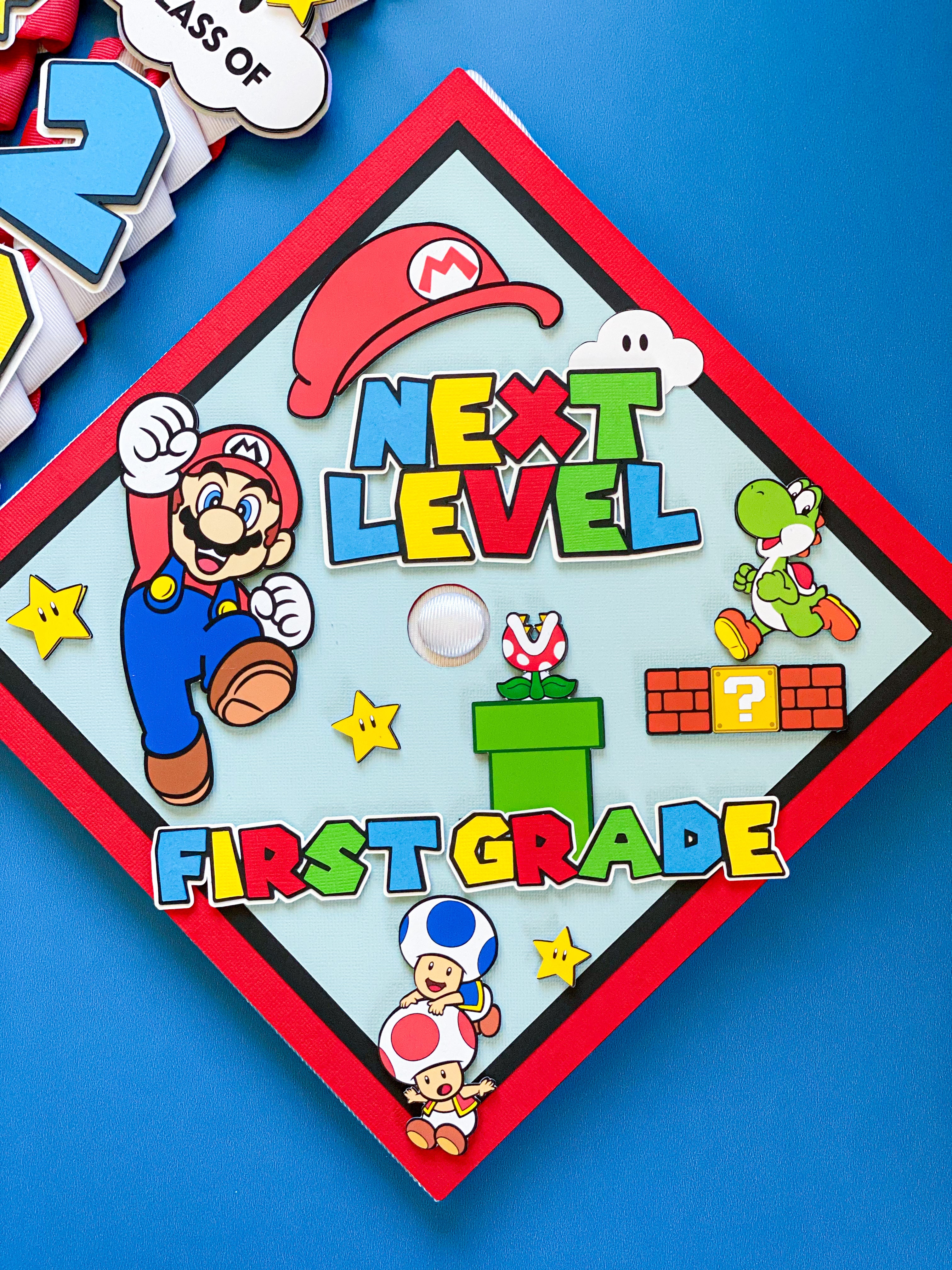 Bundle Super Mario Graduation Cap Topper and Lei | Kindergarten Graduation | Graduation Gift | Personalized Grad Cap and Lei | Class of 2025