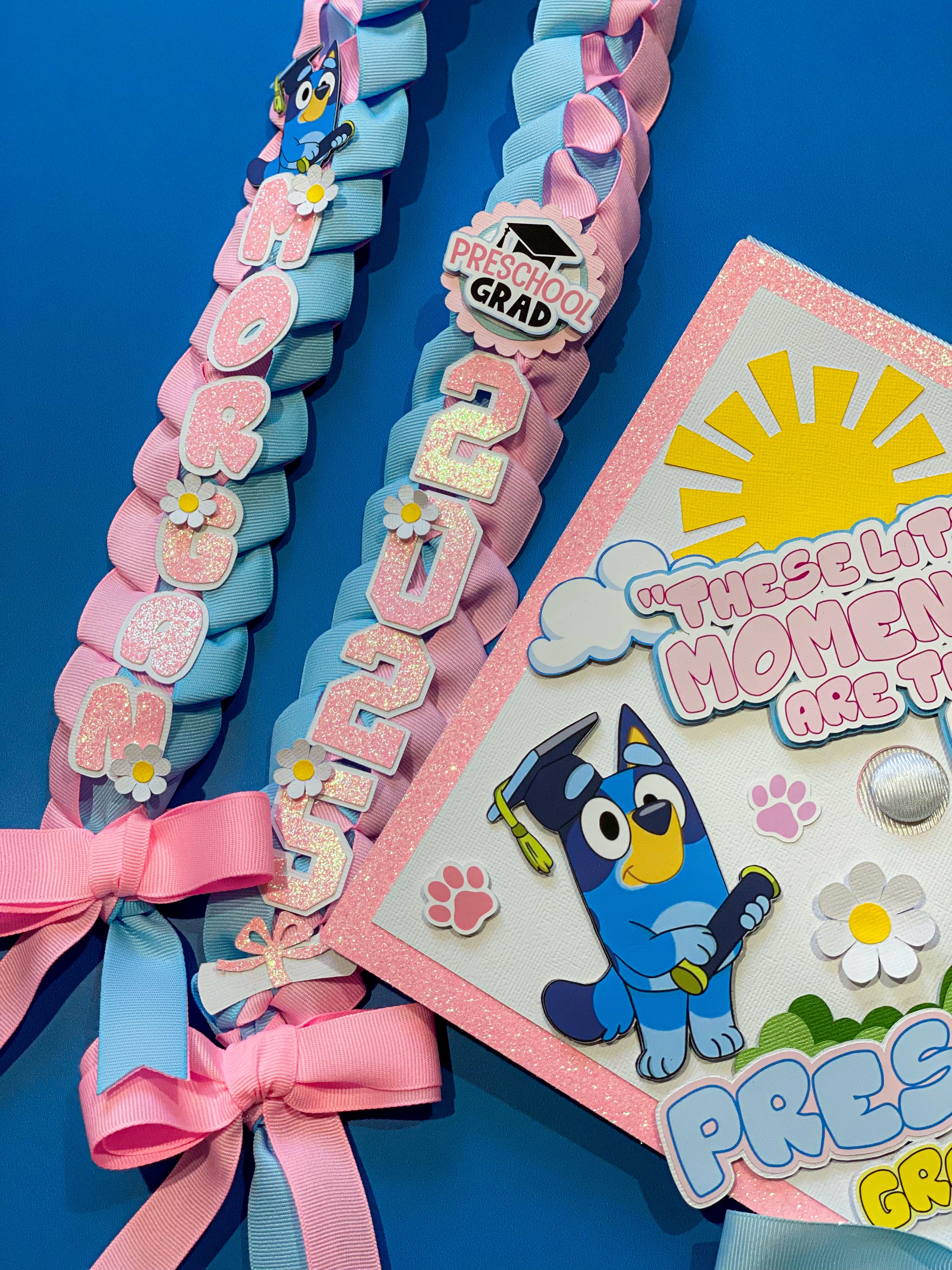 Bundle Bluey Graduation Cap Topper and Lei | Kindergarten Graduation | Graduation Gift | Personalized Grad Cap and Lei | Class of 2025