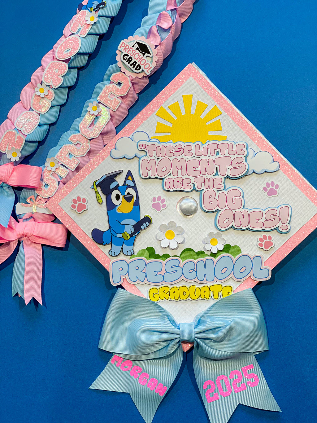 Bundle Bluey Graduation Cap Topper and Lei | Kindergarten Graduation | Graduation Gift | Personalized Grad Cap and Lei | Class of 2025