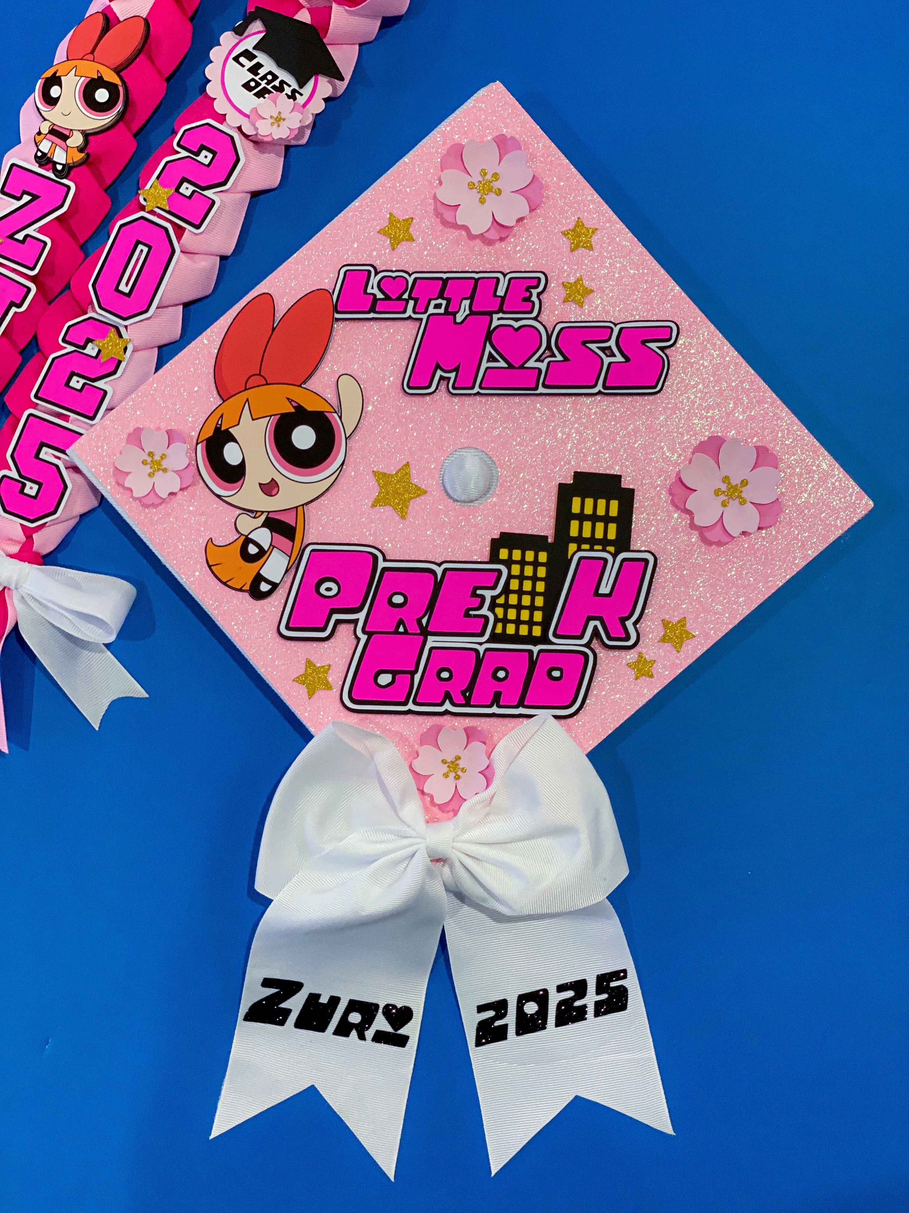 Bundle Blossom Powerpuff Girls  Graduation Cap Topper and Lei | Kindergarten Graduation | Graduation Gift | Personalized Grad Cap and Lei | Class of 2025