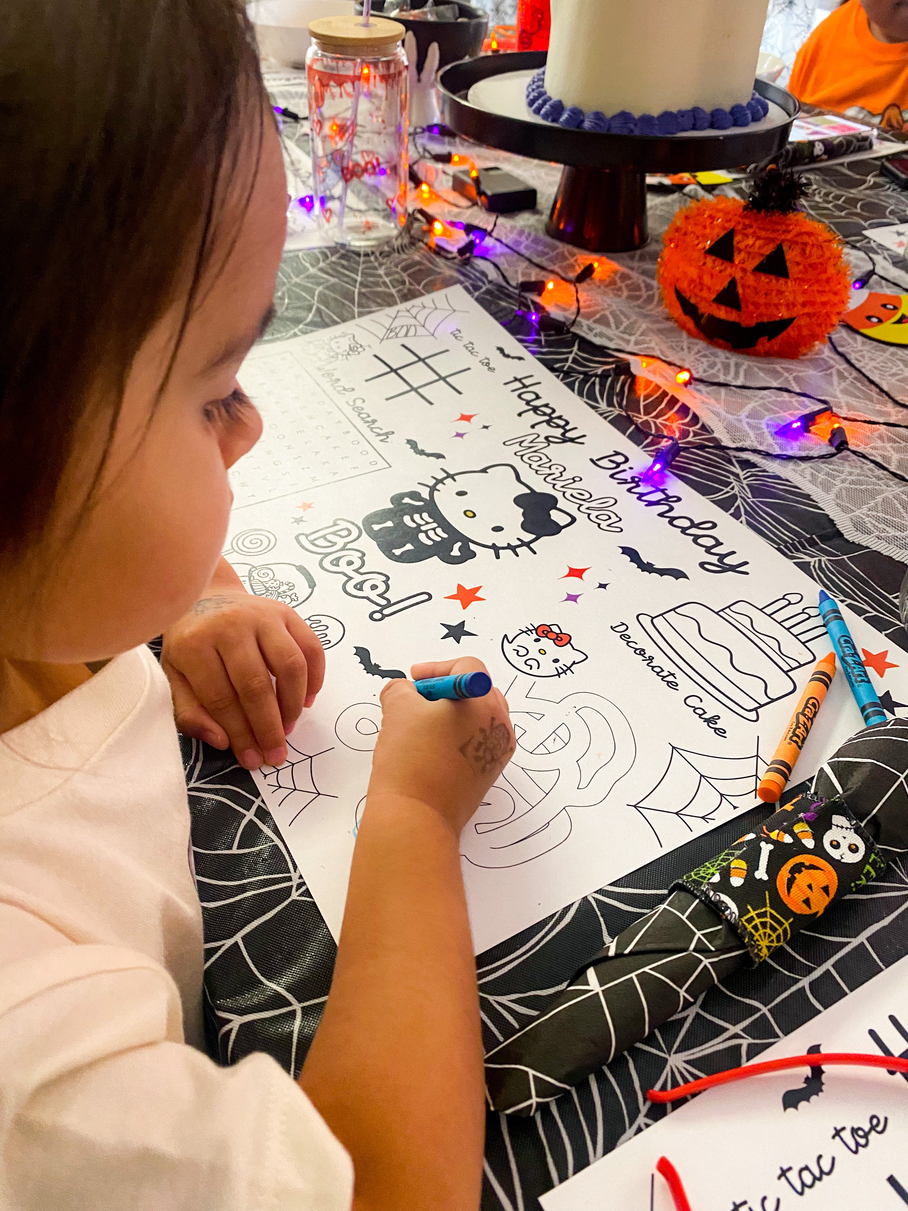Hello Kitty Halloween Custom Coloring Placemat | 11" x 17" inches | Personalized Coloring Sheet