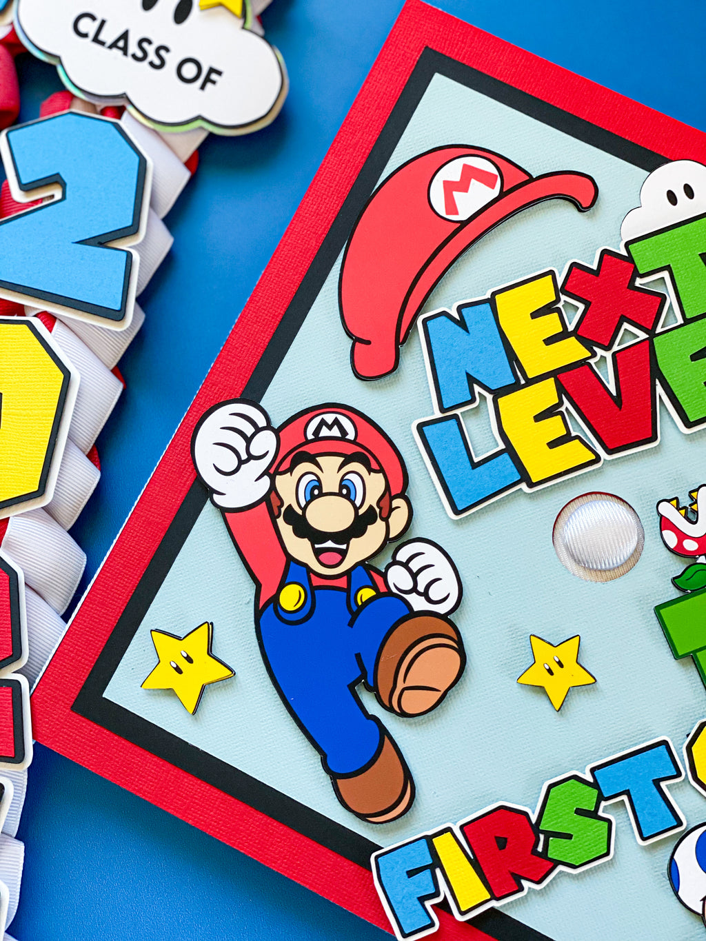 Bundle Super Mario Graduation Cap Topper and Lei | Kindergarten Graduation | Graduation Gift | Personalized Grad Cap and Lei | Class of 2025