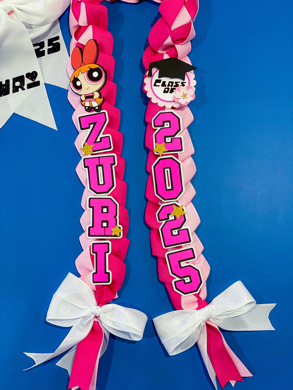 Bundle Blossom Powerpuff Girls  Graduation Cap Topper and Lei | Kindergarten Graduation | Graduation Gift | Personalized Grad Cap and Lei | Class of 2025