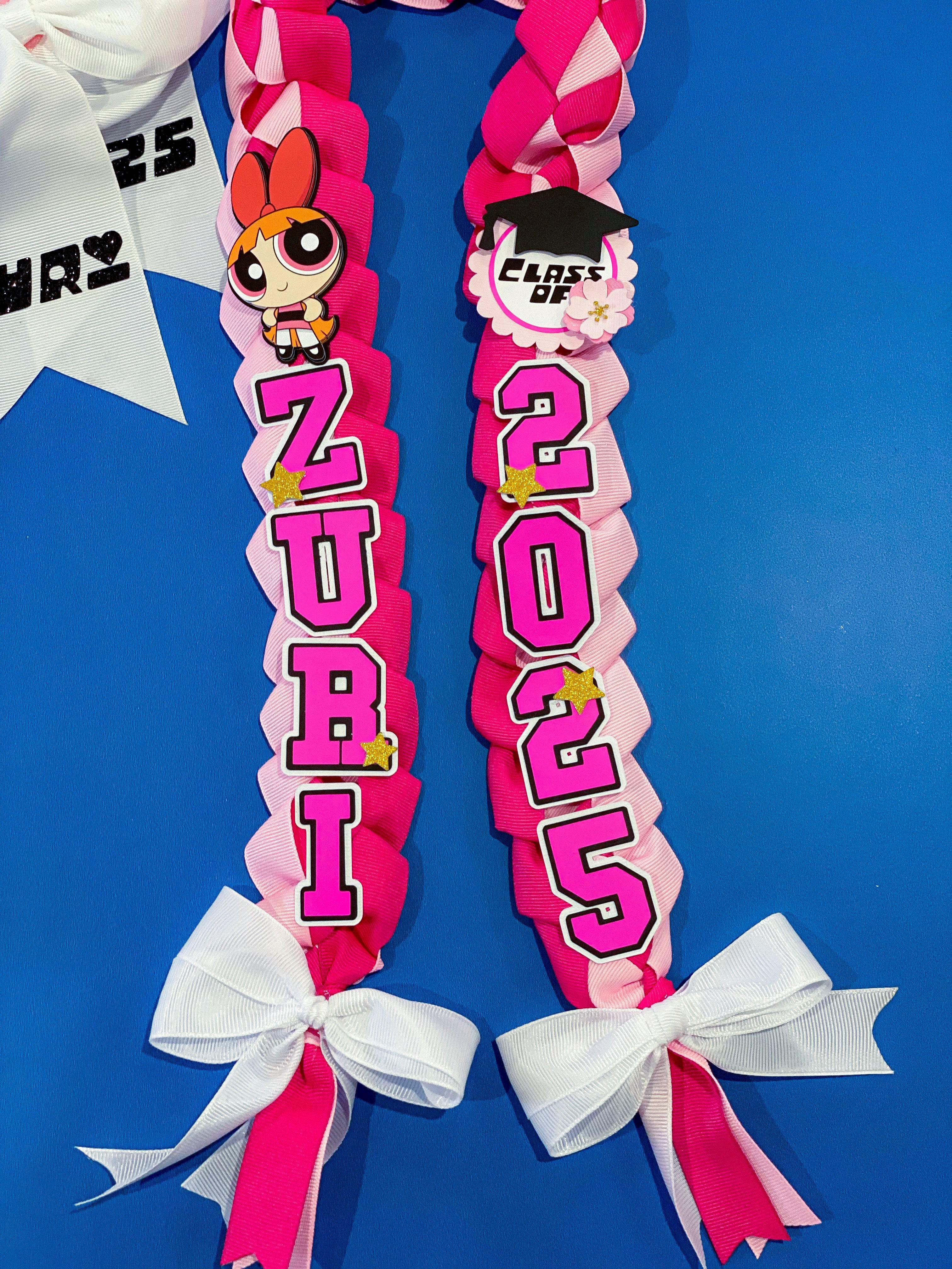 Bundle Blossom Powerpuff Girls  Graduation Cap Topper and Lei | Kindergarten Graduation | Graduation Gift | Personalized Grad Cap and Lei | Class of 2025