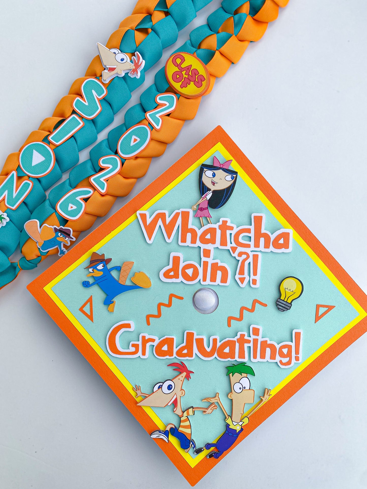 Bundle Phineas and Ferb Graduation Cap Topper and Lei | Kindergarten Graduation | Graduation Gift | Personalized Grad Cap and Lei | Class of 2026