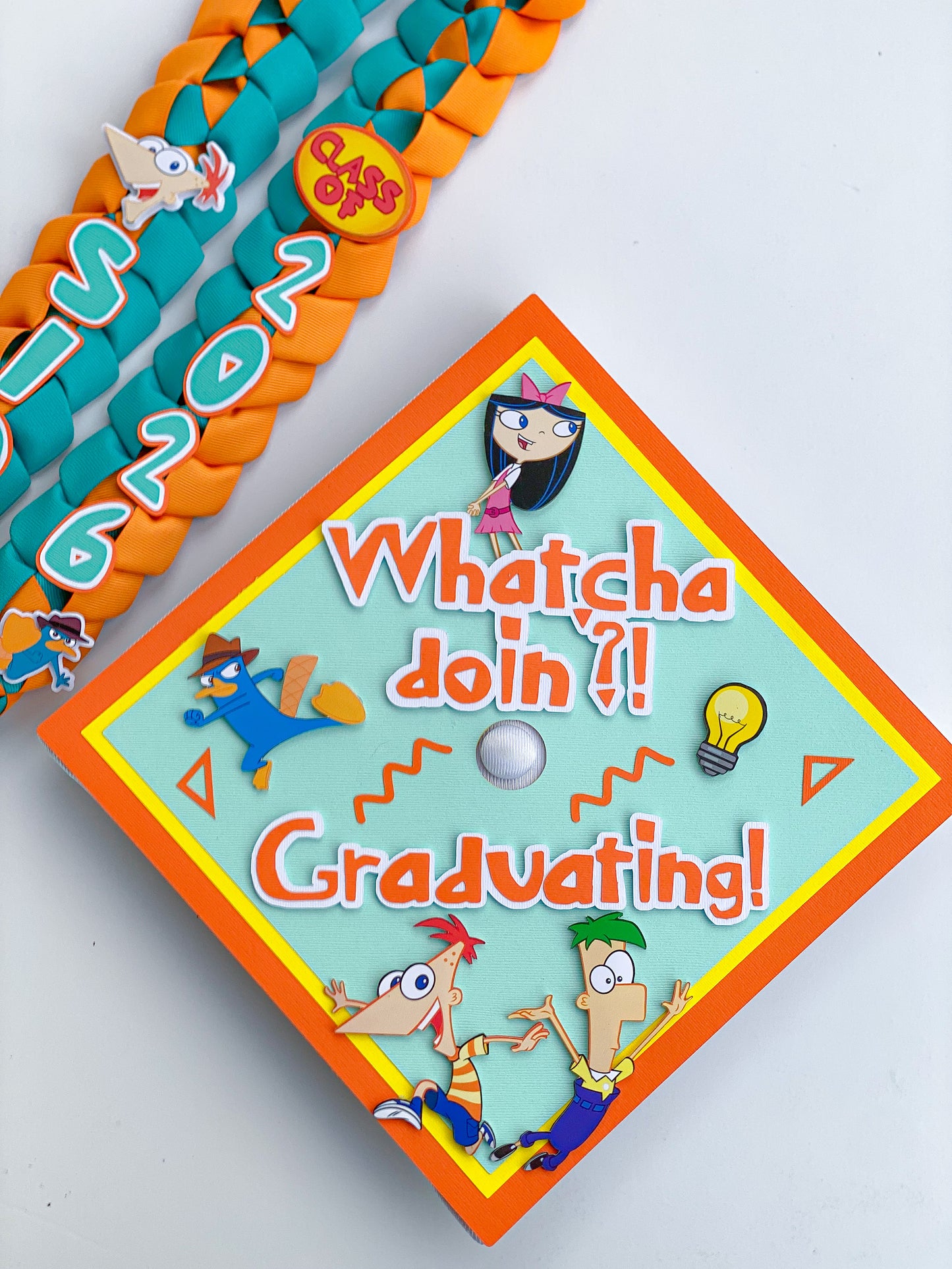 Bundle Phineas and Ferb Graduation Cap Topper and Lei | Kindergarten Graduation | Graduation Gift | Personalized Grad Cap and Lei | Class of 2026