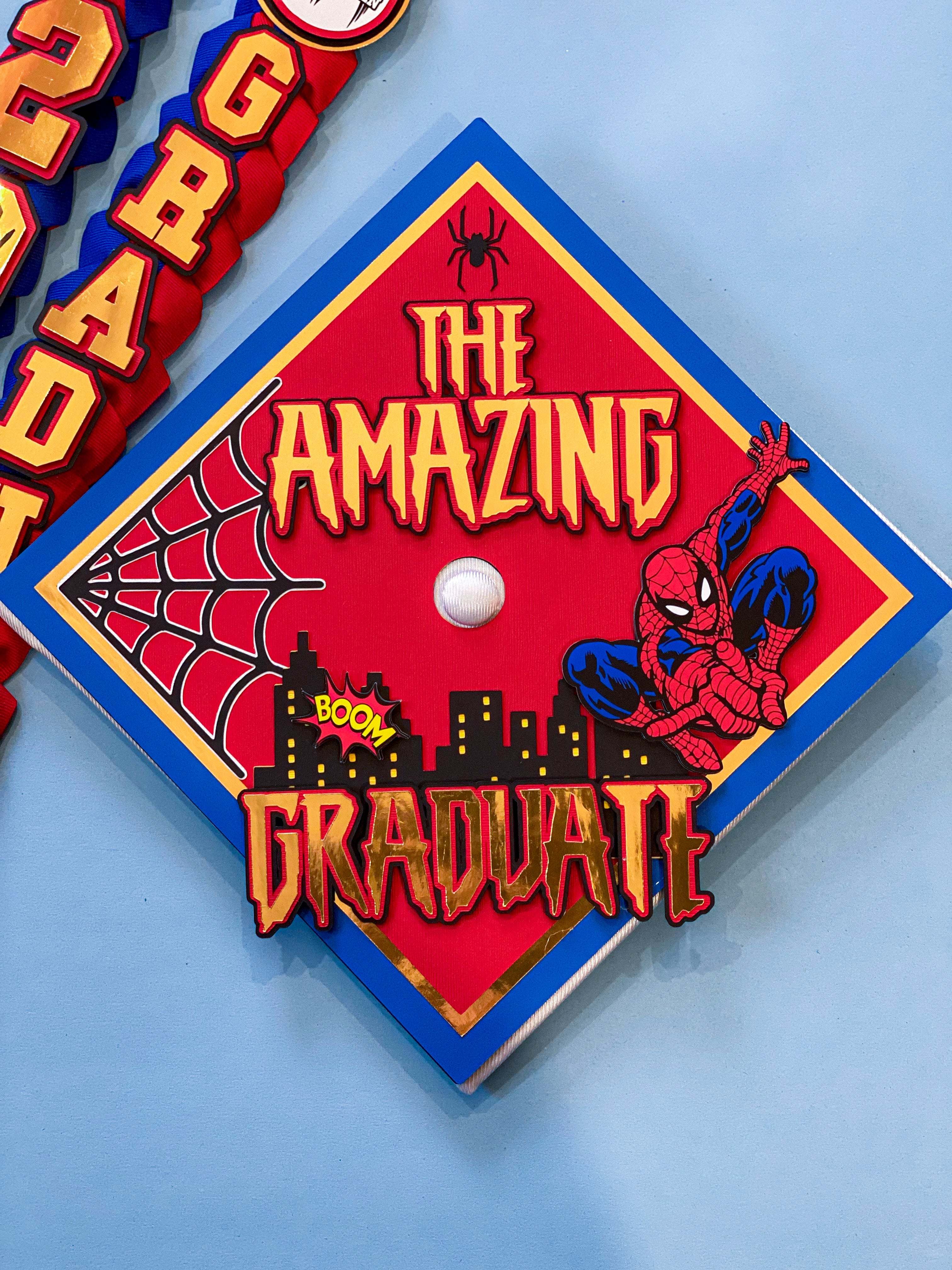 Bundle Spider-Man Graduation Cap Topper and Lei | Kindergarten Graduat ...
