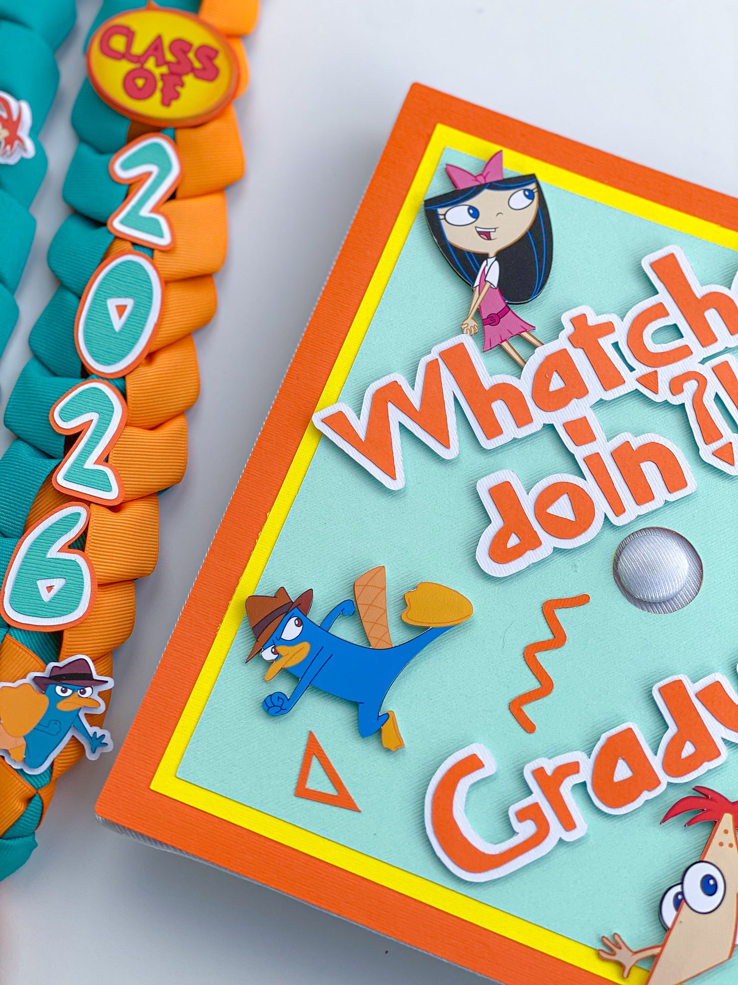 Bundle Phineas and Ferb Graduation Cap Topper and Lei | Kindergarten Graduation | Graduation Gift | Personalized Grad Cap and Lei | Class of 2026