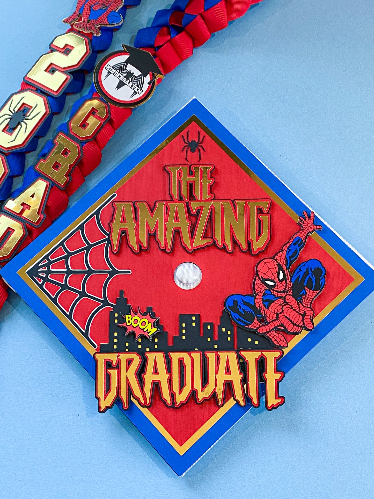Bundle Spider-Man  Graduation Cap Topper and Lei | Kindergarten Graduation | Graduation Gift | Personalized Grad Cap and Lei | Class of 2025