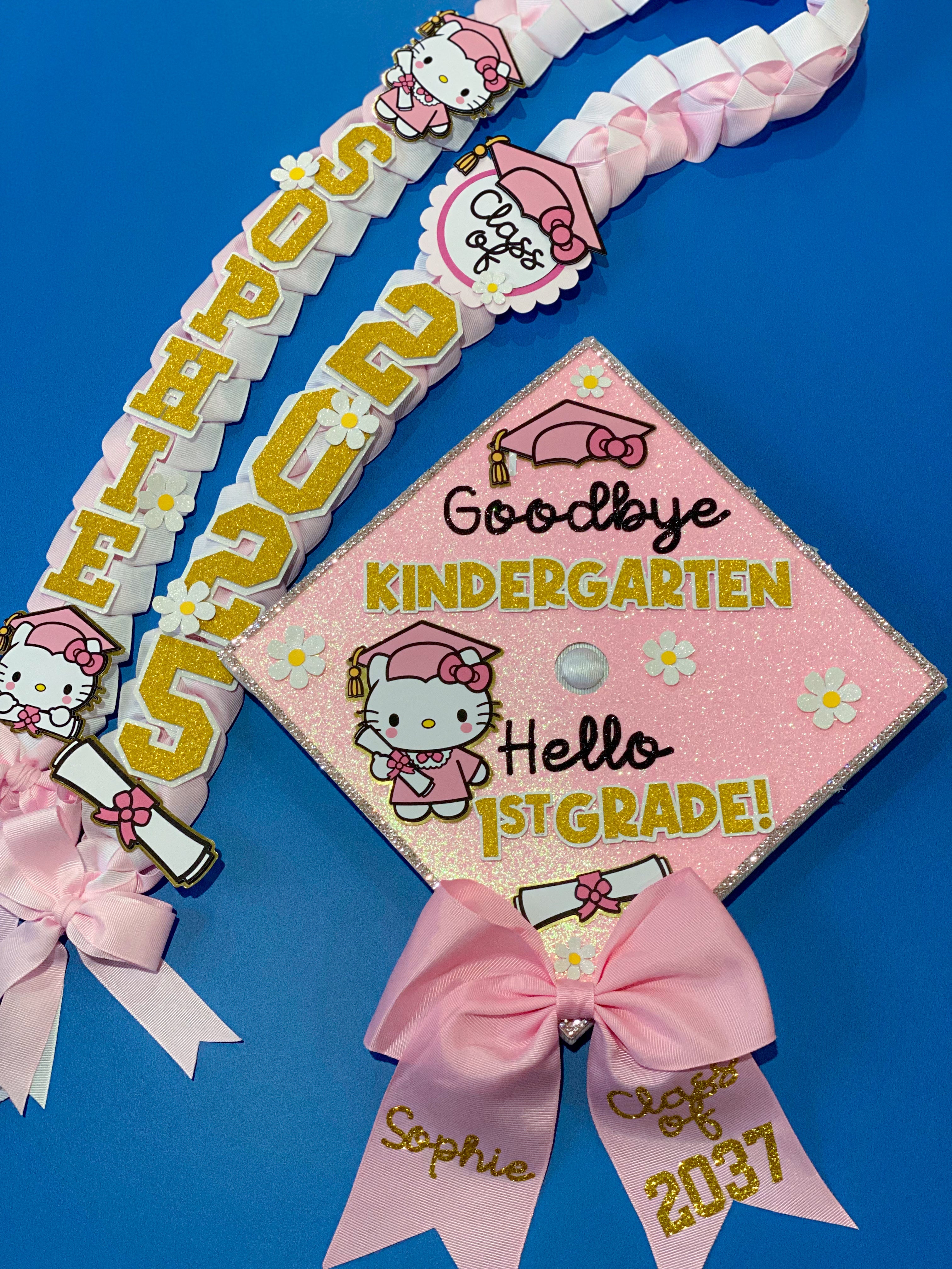 Bundle Hello Kitty Graduation Cap Topper and Lei | Kindergarten Graduation | Graduation Gift | Personalized Grad Cap and Lei | Class of 2025