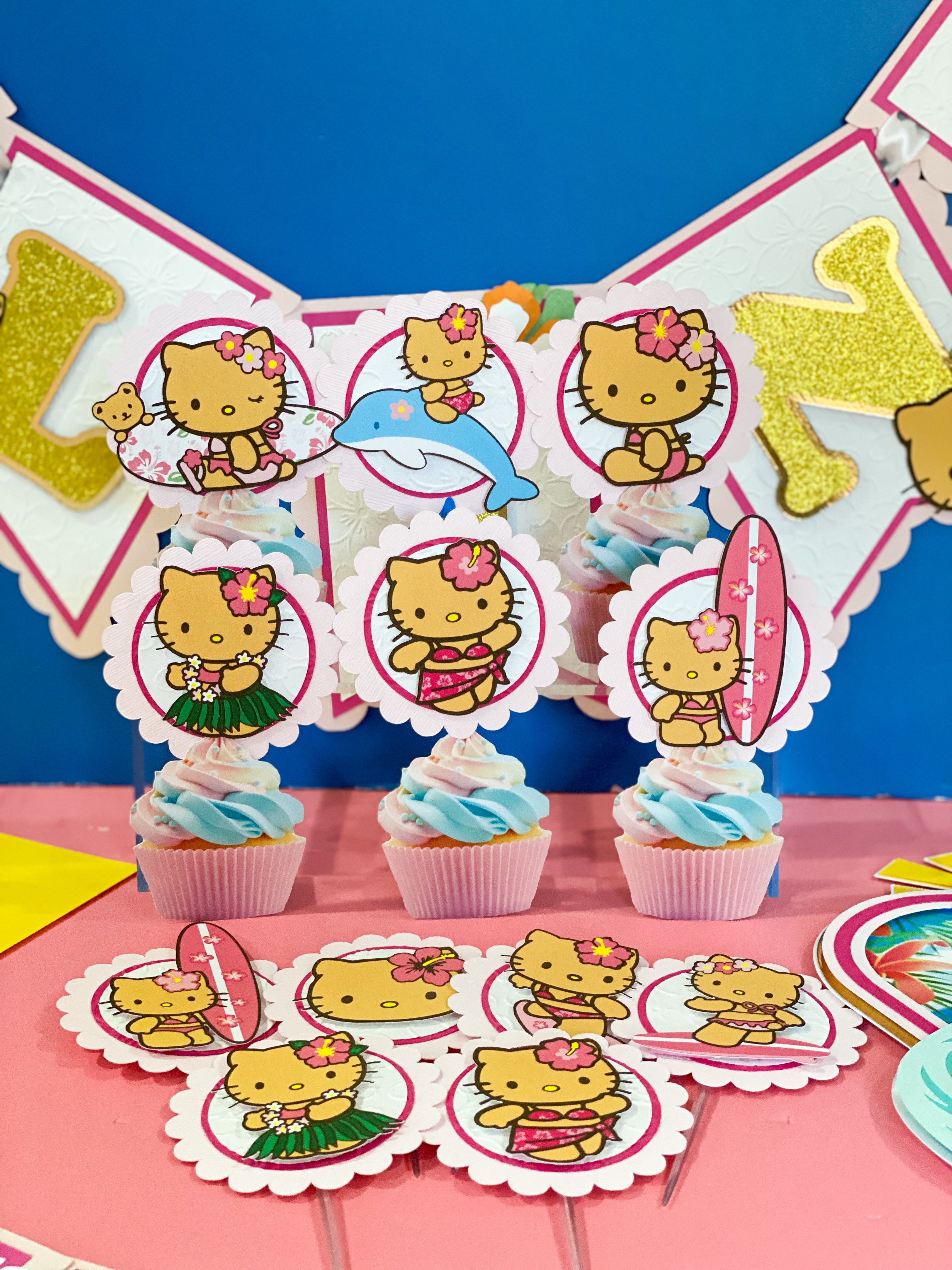 Hello Kitty Luau 12 Cupcake Toppers