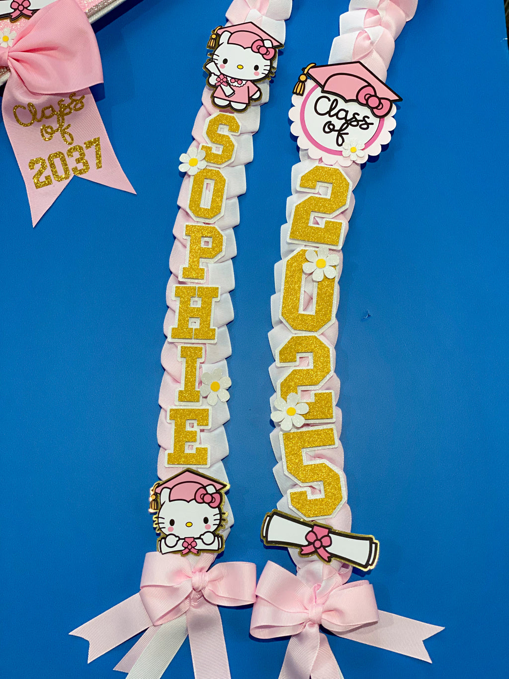 Bundle Hello Kitty Graduation Cap Topper and Lei | Kindergarten Graduation | Graduation Gift | Personalized Grad Cap and Lei | Class of 2025